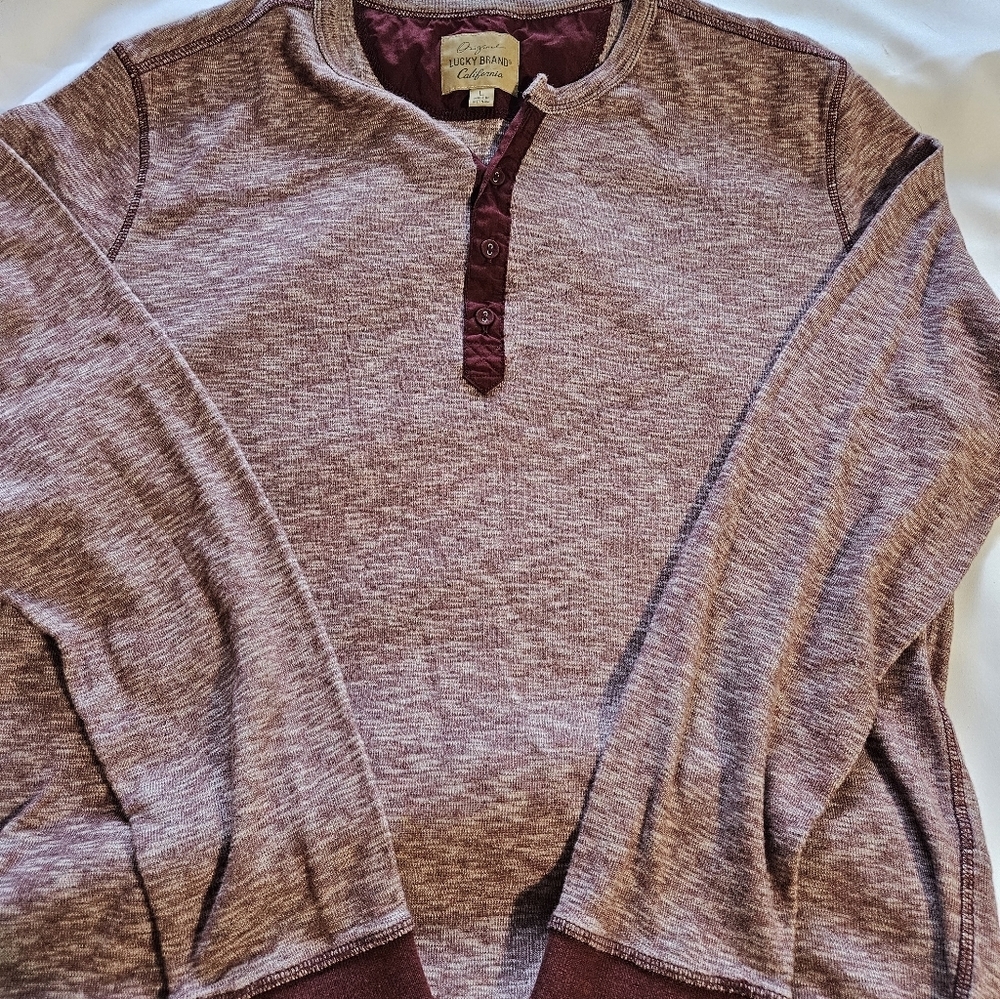 Lucky Brand California Red & White Cotton Henley Sweater Large L NWOT